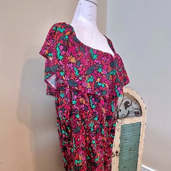 3X Women Floral Off the Shoulder Jumpsuit Romper Baggy Fit - Picture 6 of 9